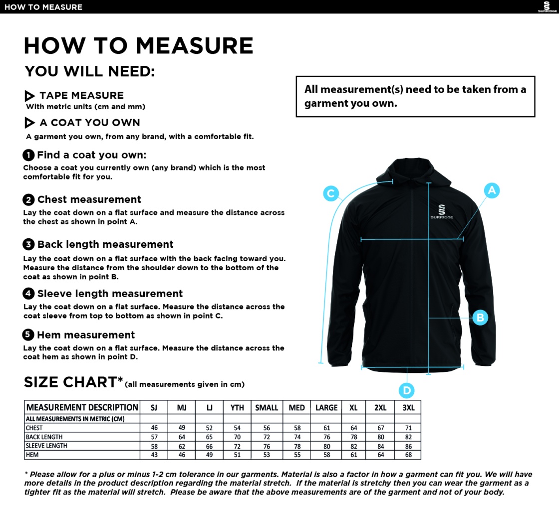 University of Warwick - Dual Elite 1/4 Zip Hoody / Rain Jacket - Unisex Fit SU - Size Guide