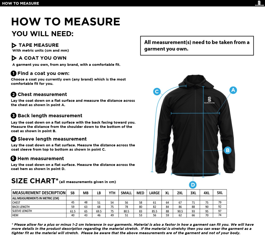 University of Warwick - Dual Full Zip Training Jacket - Unisex Fit SU - Size Guide