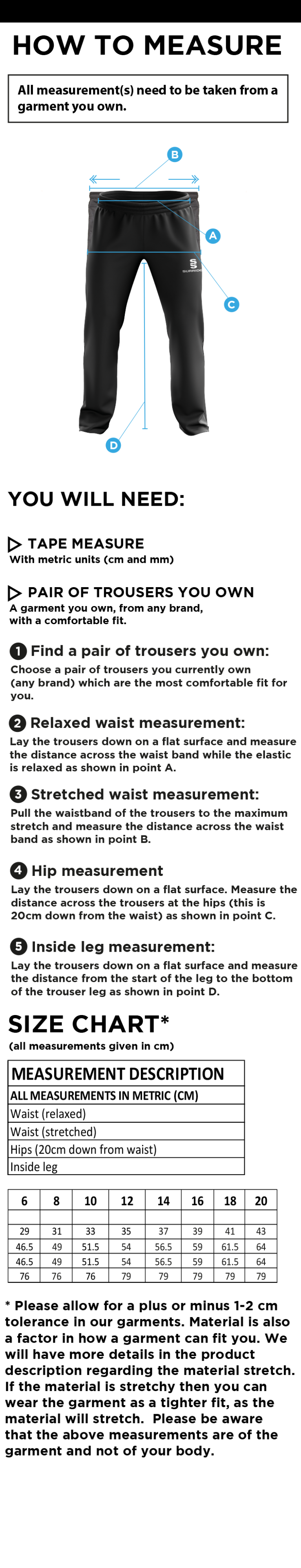 University of Warwick - Poplin Track Pant with Lycra - Women's Fit - Size Guide