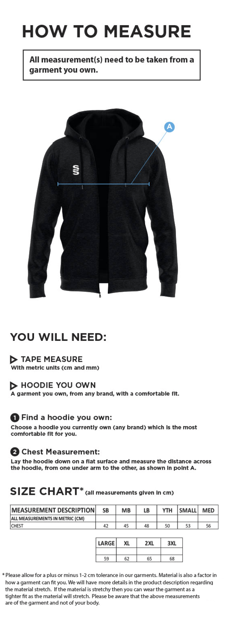 University of Warwick - Dual Full-Zip Hoody - Unisex Fit SU - Size Guide