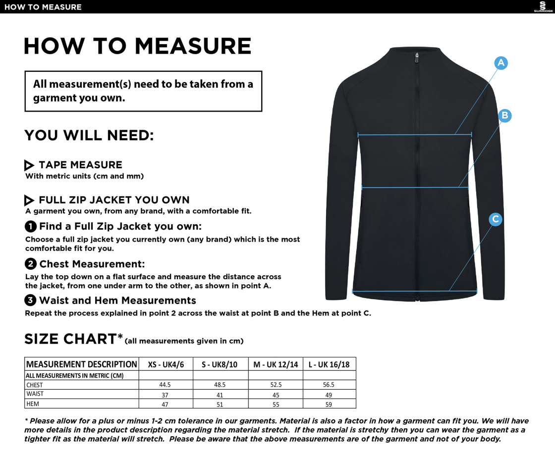 University of Warwick - Students 1/4 Performance Top - Women's Fit SU - Size Guide