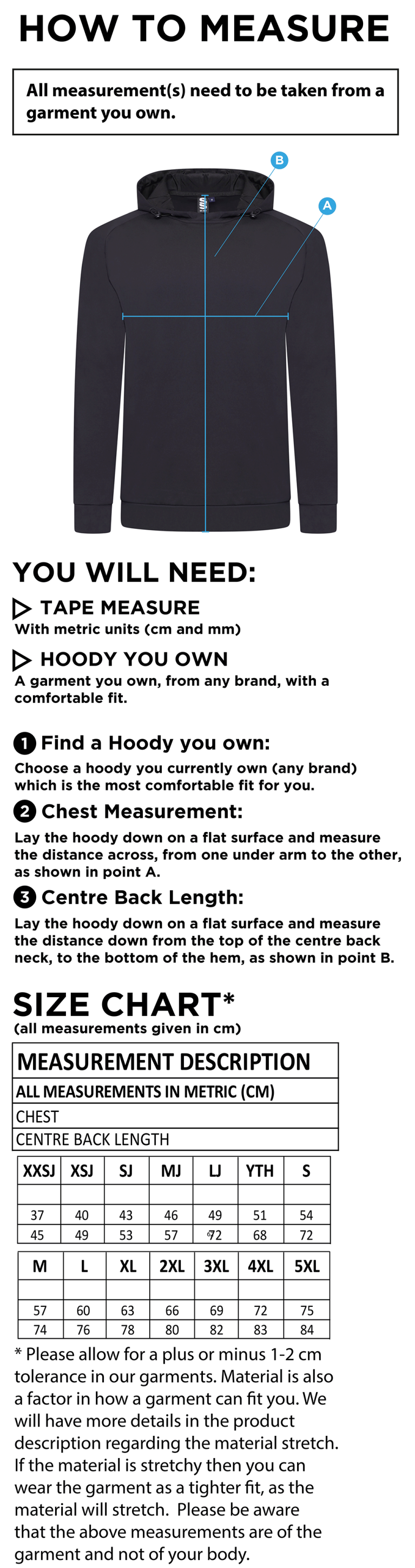 University of Warwick - Active Hoody - Unisex Fit SU - Size Guide