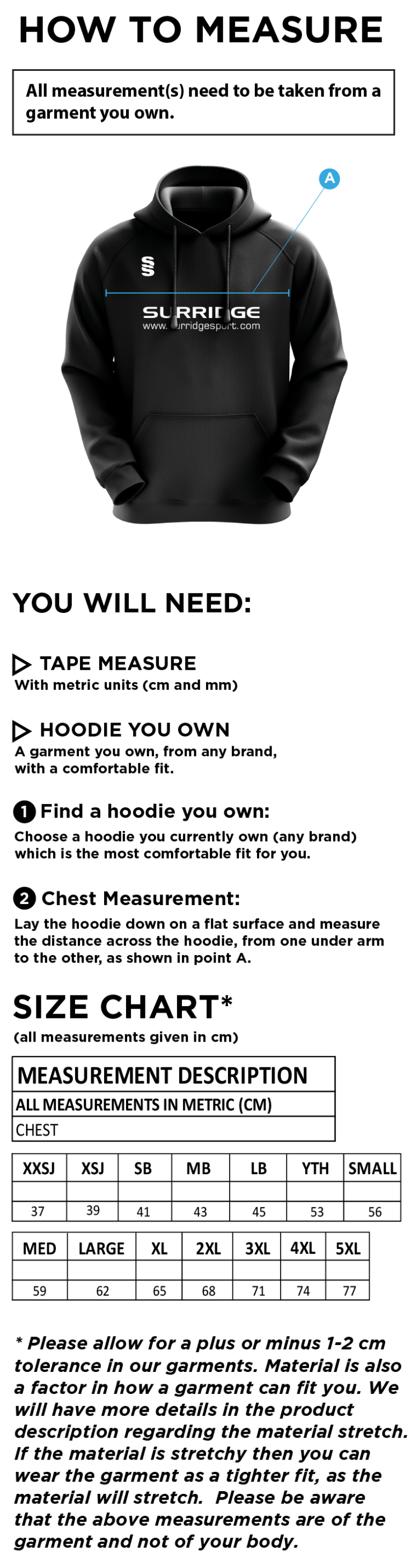 University of Warwick - Fuse Hoody - Unisex Fit SU - Size Guide