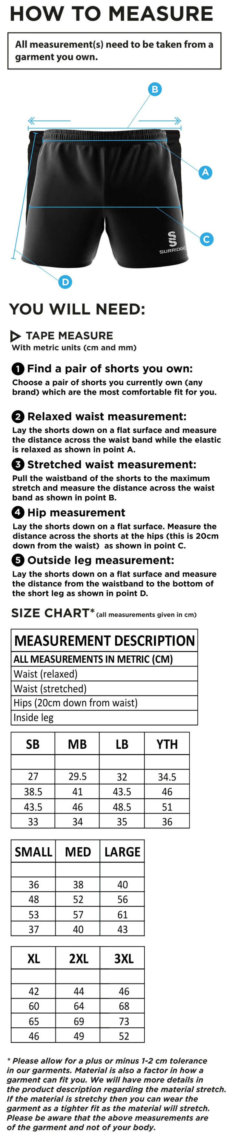 University of Warwick - Performance Gym Short - Unisex Fit - Size Guide