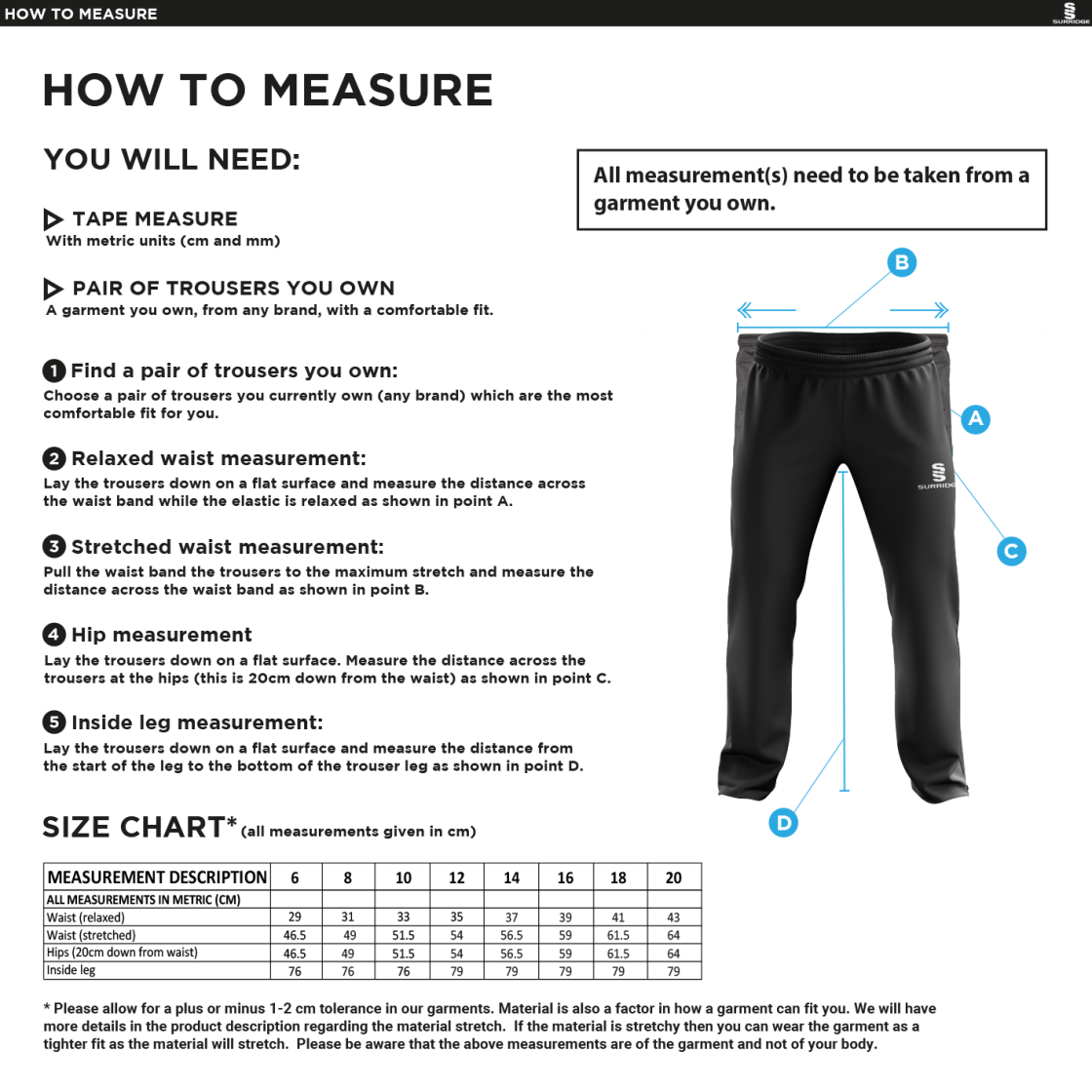 University of Warwick - Poplin Track Pant with Lycra - Women's Fit - Size Guide
