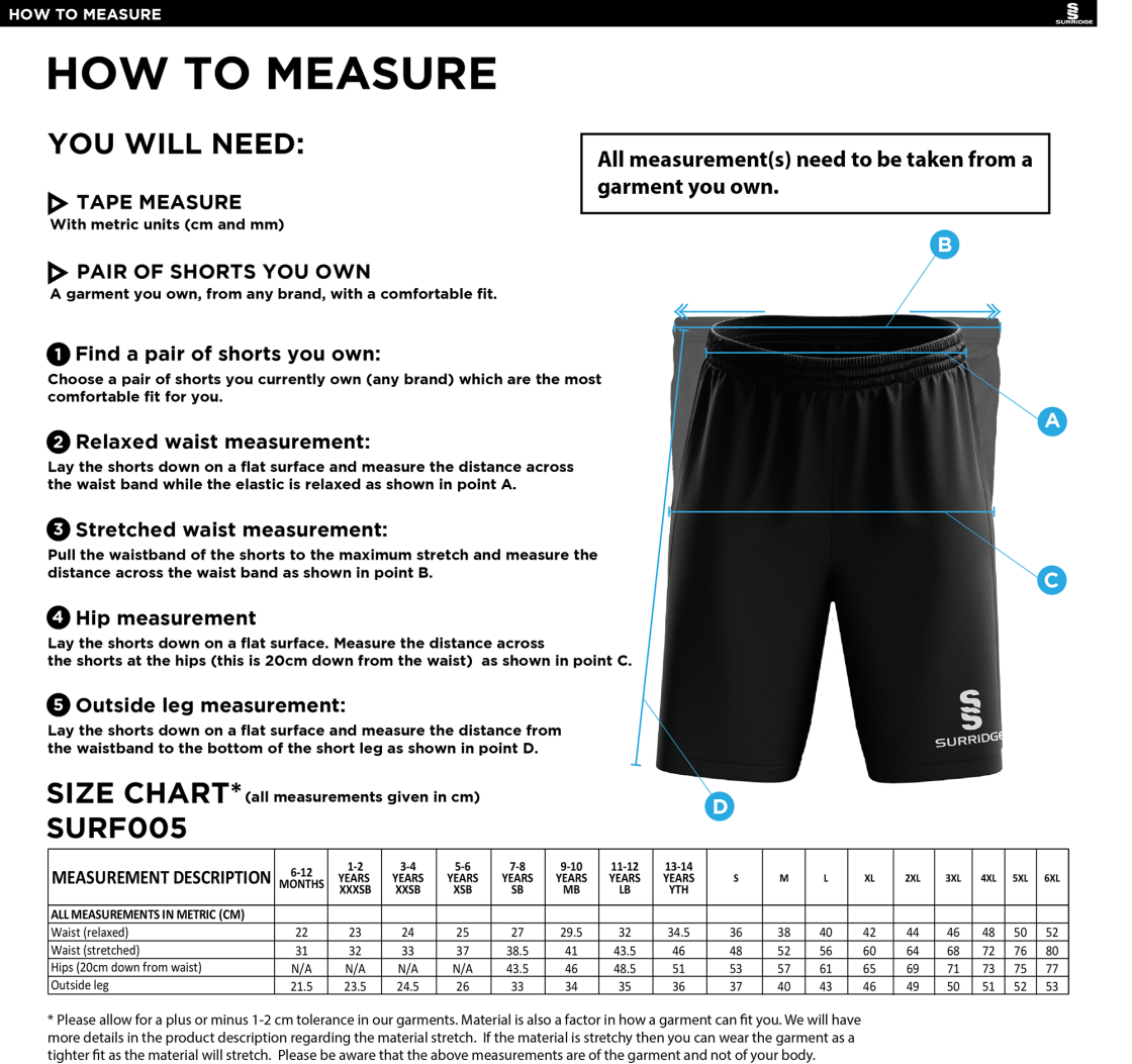 University of Warwick - Match Short - Black - Unisex Fit - Size Guide