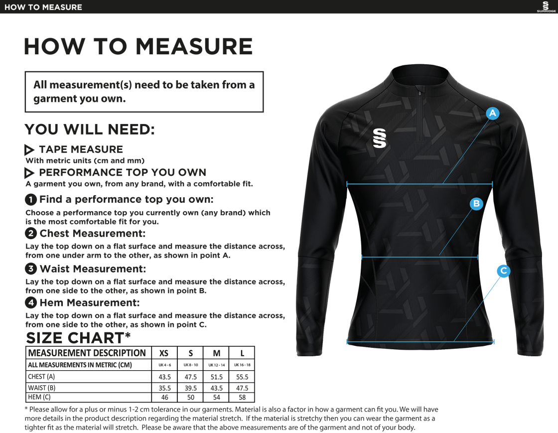 University of Warwick - Impact Performance Top - Women's Fit SU - Size Guide