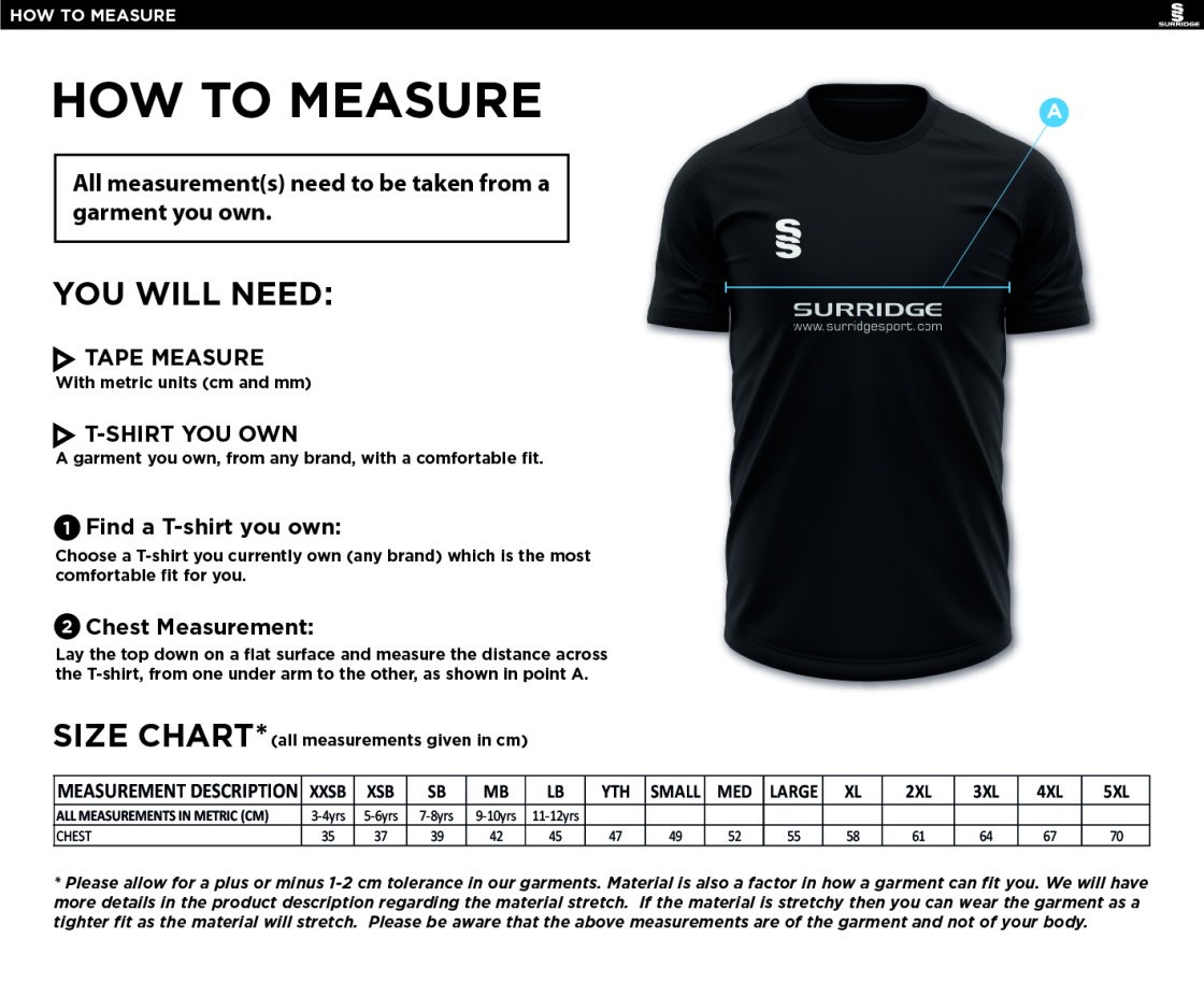 University of Warwick - Dual Games Shirt - Unisex Fit SU - Size Guide