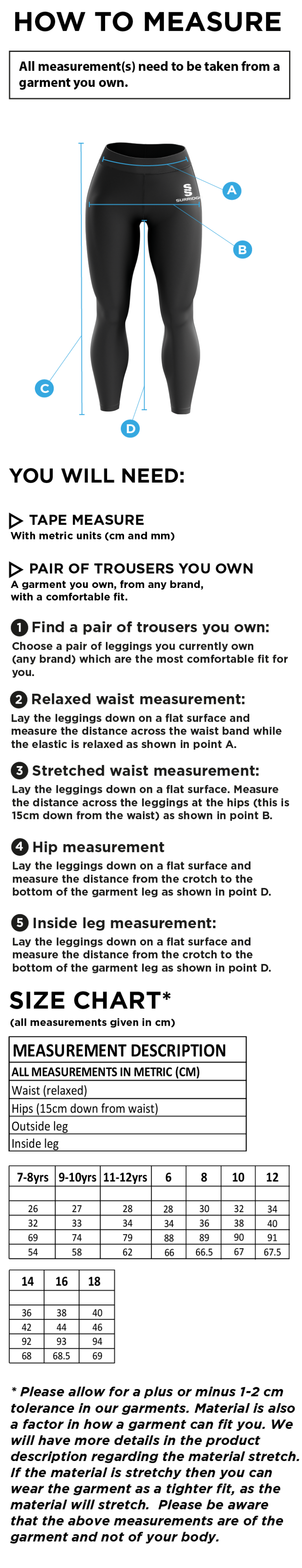 University of Warwick - Performance Full Length Leggings - Women's Fit - Size Guide
