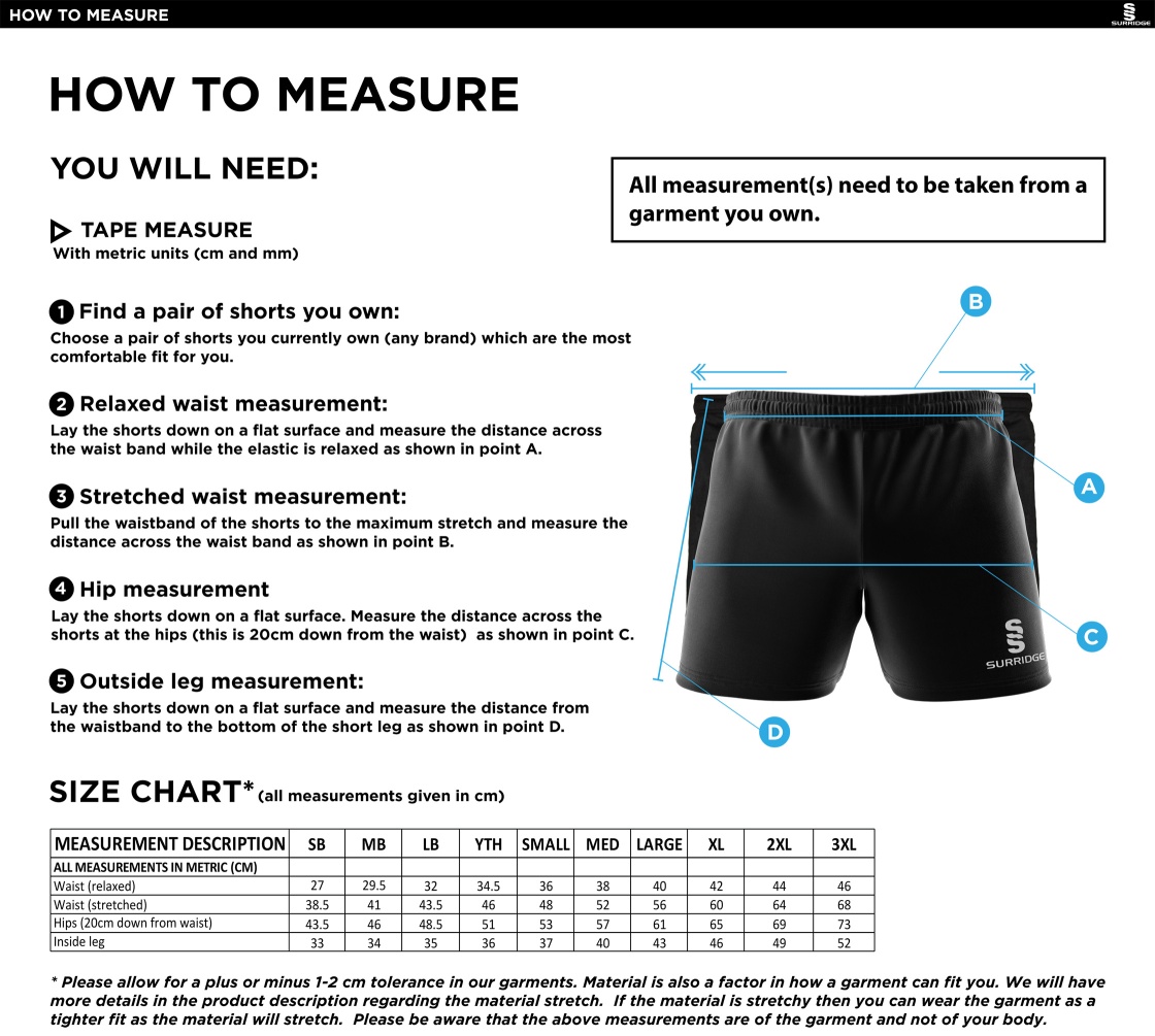 University of Warwick - Performance Gym Short - Unisex Fit - Size Guide