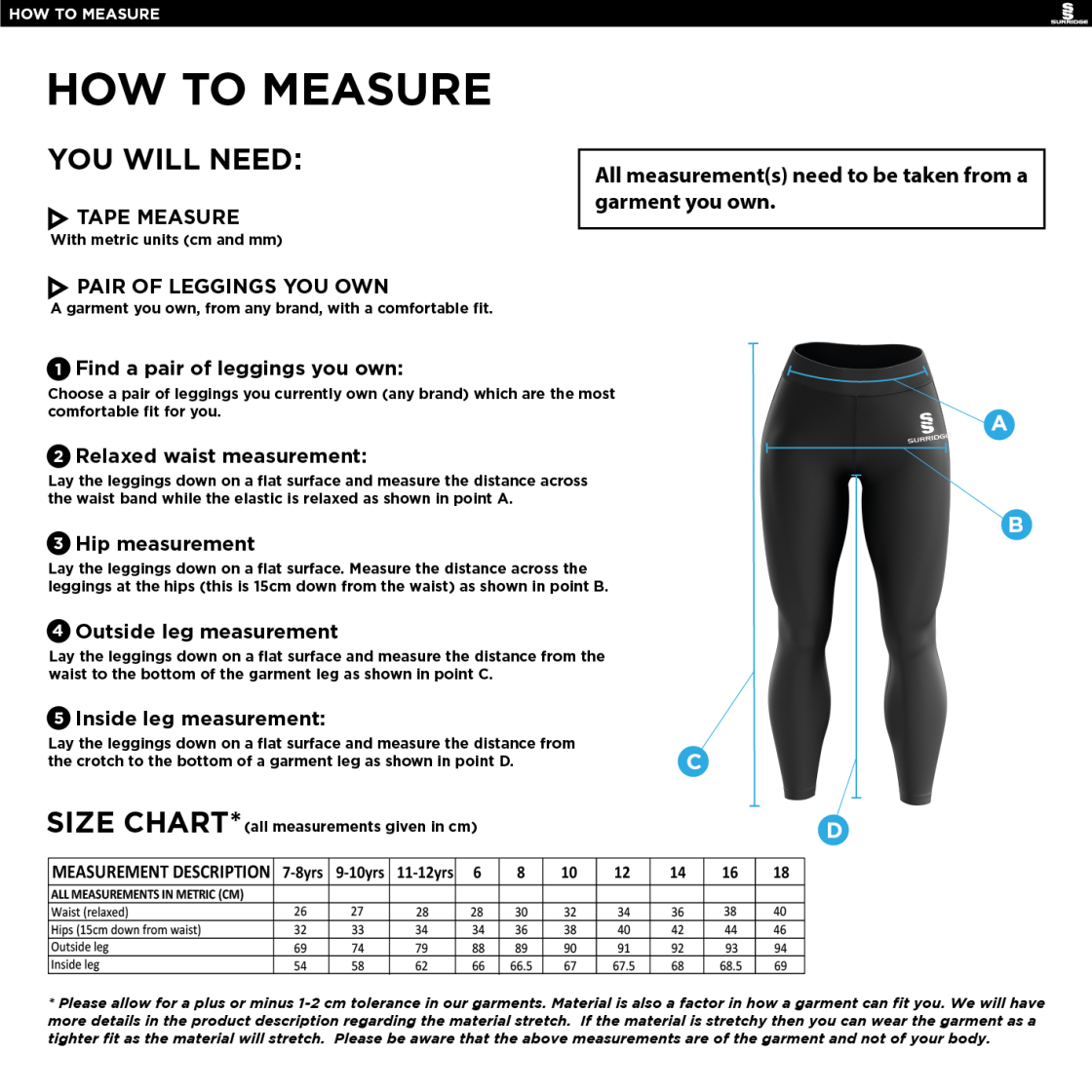 University of Warwick - Performance Full Length Leggings - Women's Fit - Size Guide